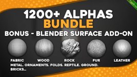 1200+ Alphas Bundle for ZBrush, Blender. Surface Add-on for Blender.jpg